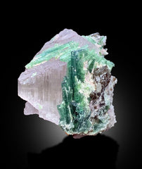 Blue Green Tourmaline Crystals on Pink Kunzite from Afghanistan, 233 gram