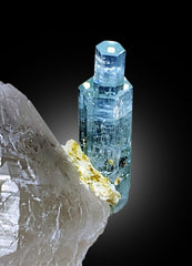 Stepwise Terminated Blue Aquamarine Crystal on Quartz Mineral Specimen From Shigar Valley Skardu Pakistan - 506 gram