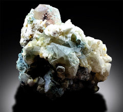 Morganite with Indicolite Tourmaline Crystals , Morganite Specimen, Tourmaline Crystals, Quartz and Albite, 264 Gram , 84*73*48 mm