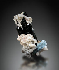 Aquamarine with Apatite on Schorl, Natural Aquamarine, Apatite Stone, Fine Mineral, Raw Gems, Aquamarine Mineral Specimen - 299 Gram