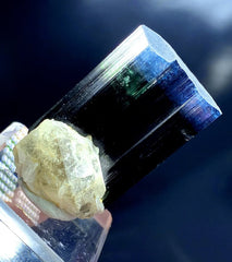 Natural Blue Cap Tourmaline Crystal with Smoky Quartz, Terminated Crystal, Raw Mineral, Tourmaline from Paproke Afghanistan - 91 gram