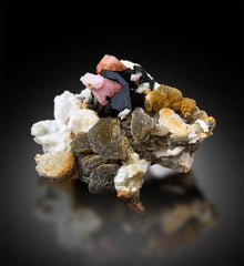 Pink Apatite Crystals with Tantalite , Schorl and Albite Mineral Specimen from Skardu Pakistan, 349 g, 92*82 mm