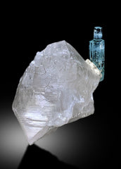Stepwise Terminated Blue Aquamarine Crystal on Quartz Mineral Specimen From Shigar Valley Skardu Pakistan - 506 gram