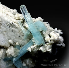Aquamarine Crystals Cluster with Black Tourmaline on Feldspar, Aquamarine Specimen, Fine Minerals, Aquamarine For Sale 1088 g
