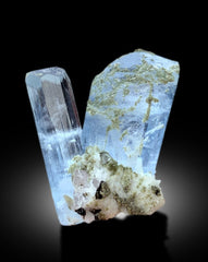 Natural Terminated Twinned Sky Blue Color Aquamarine Crystals with Schorl Tourmaline, Aquamarine from Shigar valley Skardu Pakistan - 47 g