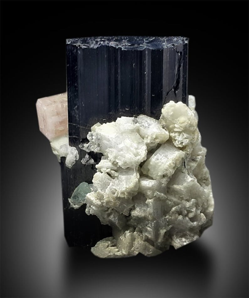 Tourmaline with Fluorapatite and Aquamarine, Combo Specimen, Fine Mineral, Tourmaline Apatite - 140 gram, 58*41*38 mm