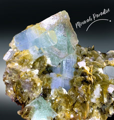 Bi-color Fluorite Specimen with Aquamarine Crystals and Muscovite Mica, Fluorite Specimen, Aquamarine Specimen from Chumar Bakhoor - 367 g