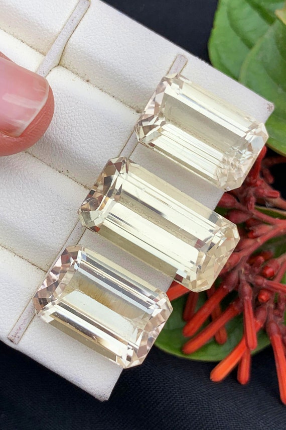 Emerald Shape Yellow Kunzite Gemstone Set, Flawless Faceted Kunzite Cut Stones, Kunzites For Jewelry Making, Gemstones Jewelry Set, 75.5 CT