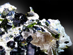 Bicolor Tourmaline Crystals, Blue Tourmalines, Green Tourmaline Specimen, Tourmaline Cluster, Tourmalines on matrix, 260 g , 112*93 mm