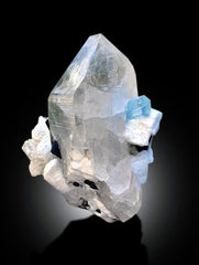 Blue Cap Aquamarine Crystals with Schorl Tourmaline, Quartz Crystals and Feldspar, Aquamarine Specimen, Tourmaline Crystals, 925 gram