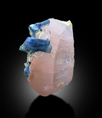 Blue Indicolite Tourmaline Crystals on Morganite from Afghanistan, 48 gram