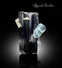 Aquamarine Crystal on Tourmaline, Natural Aquamarine, Black Tourmaline, Aquamarine Specimen, Aquamarine For Sale 132 g