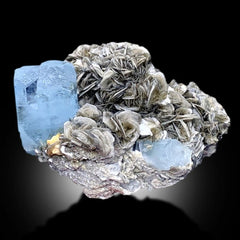 Blue Aquamarines With Muscovite Mica Mineral Specimen From Nagar Pakistan - 640 gram