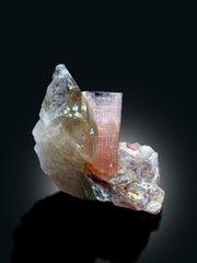 Pink Tourmaline Crystal with Smoky Quartz and Lepidolite Mica, Tourmaline Specimen, Paprok Tourmaline, Tourmaline for sale, 93 g