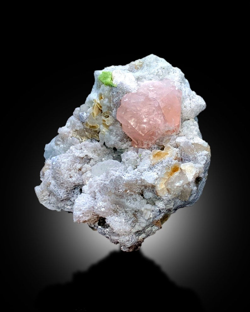 Natural Terminated Pink Color Morganite with Green Apatite and Lepidolite Mineral Specimen from Dara e Peach Afghanistan - 810 gram