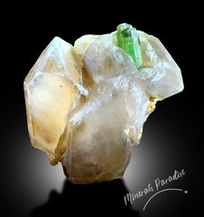 Green Tourmaline Crystal with Smoky Quartz, Natural Tourmaline, Green Color, Mineral Specimen From Paprok 922 Gram