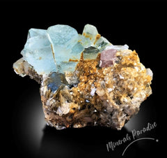 Aquamarine Crystals Cluster with Pink Apatite and Muscovite Mica Mineral Specimen from Chumar Bakhoor - 208 g