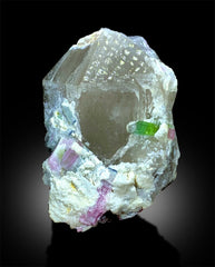 Bicolor Tourmaline Crystals on Quartz, Tourmaline Specimen, Paprok Tourmaline, Tourmaline for sale, Tourmaline with Quartz Crystal, 715 gram