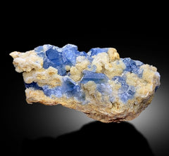 Rich Blue Colour Celestine Crystals Cluster with Yellow Color Calcite Mineral Specimen from Afghanistan , 728 gram
