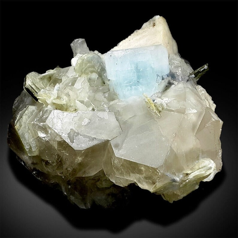 Aquamarine Crystal with Quartz and Muscovite Mica, AquaMorganite Specimen, Quartz Crystals, Mineral Specimen, 1754 gram