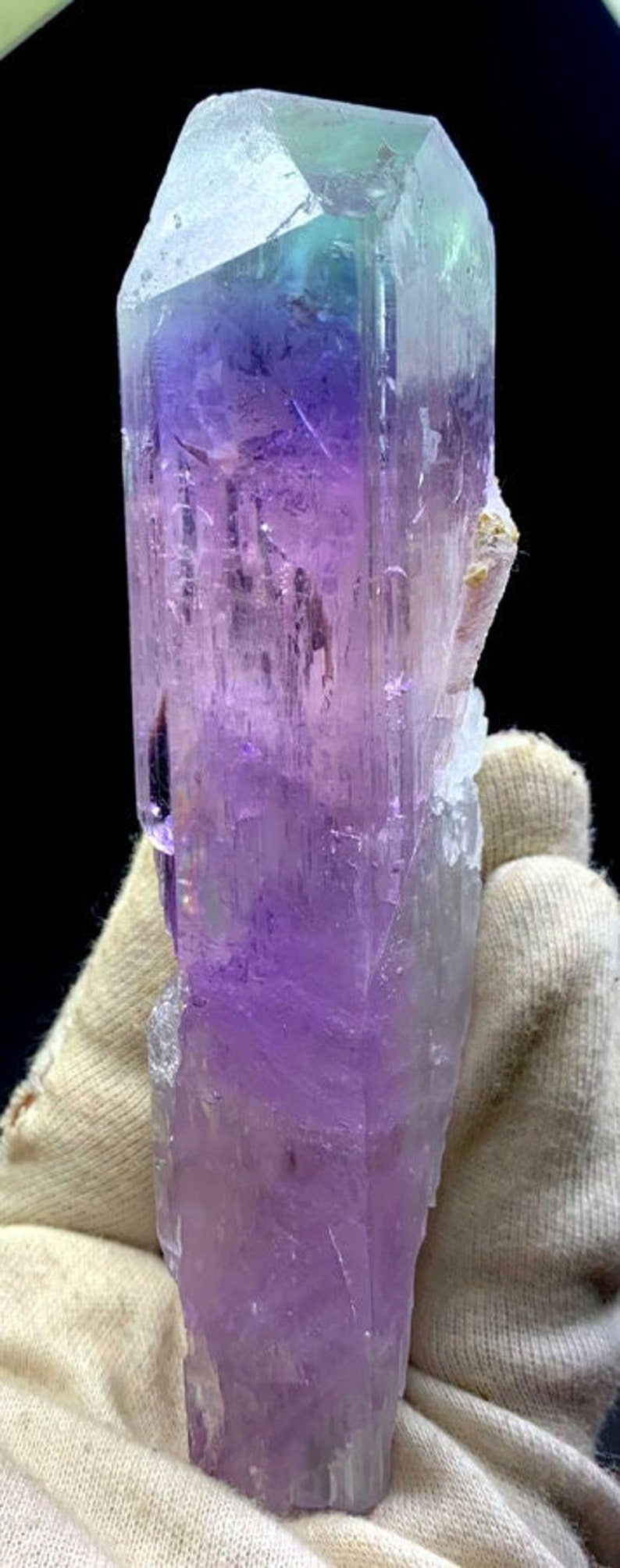 Bicolor Kunzite Crystal ,Microlite Crystals, Natural Kunzite, Kunzite stone, Rare crystals, Rare minerals, 394 Gram , 160*45*30 mm
