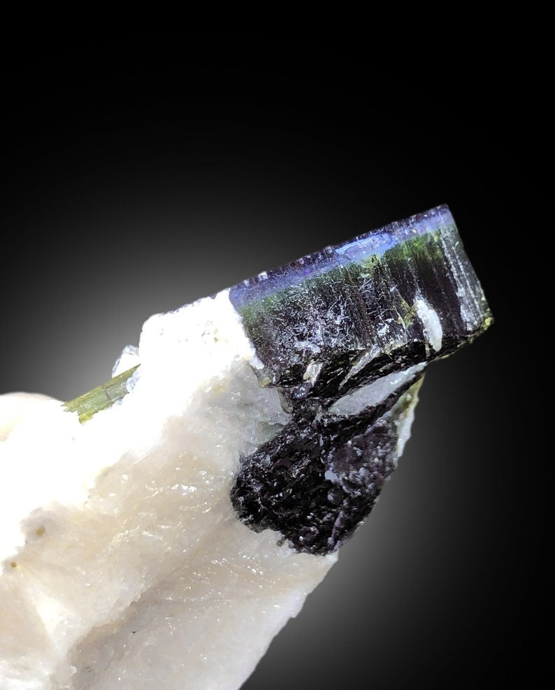 Natural Blue Cap Tourmaline Crystals with Albite, Tourmaline Specimen, Raw Mineral, Paproke Tourmaline, Crystal Specimen - 93 gram