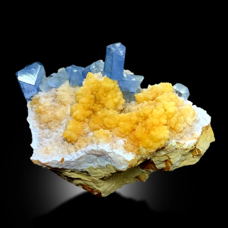 Terminated Blue Celestine Crystals With Calcite Mineral Specimen From Baghdis, Afghanistan - 89 gram