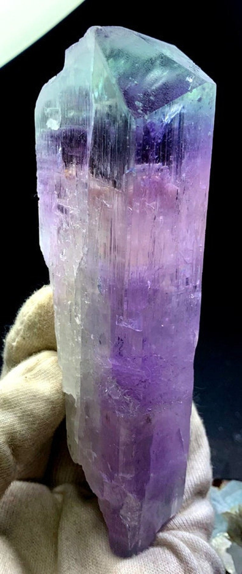 Bicolor Kunzite Crystal ,Microlite Crystals, Natural Kunzite, Kunzite stone, Rare crystals, Rare minerals, 394 Gram , 160*45*30 mm