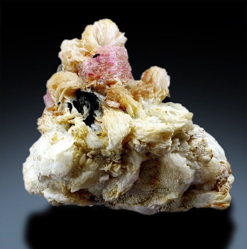 Pink Apatite Crystals with Tantalite , Schorl and Albite Mineral Specimen from Skardu Pakistan - 181 g , 63*57mm