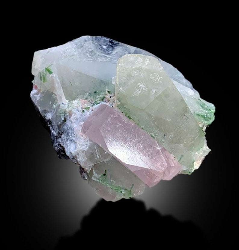 Pink Morganite with Tourmalines and Quartz Specimen from Afghanistan, 378 gram