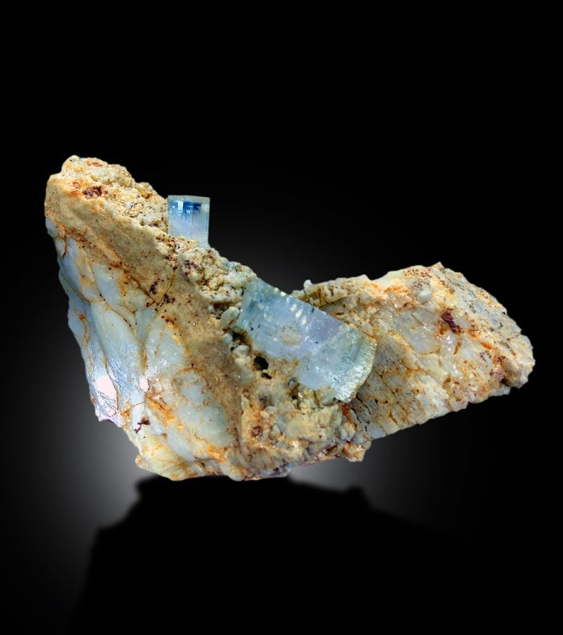 Natural AquaMorganite Crystals with Feldspar, Morganite var Aquamarine, AquaMorganite Specimen from Skardu Pakistan - 495 gram