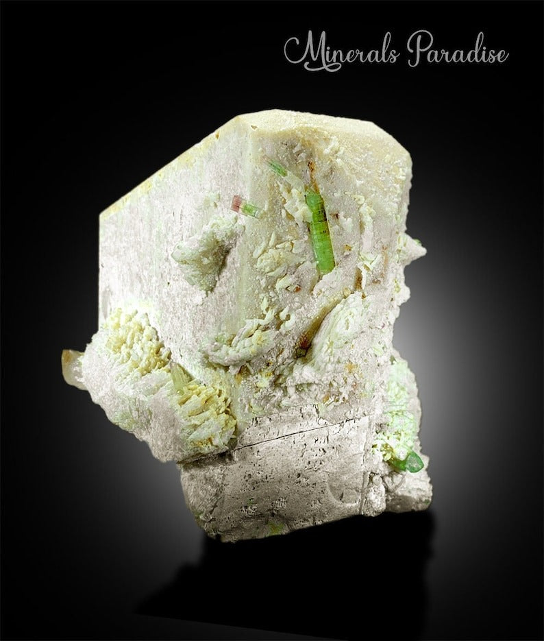 Bi-Color Tourmaline Crystal, Natural Tourmline, Tourmaline Crystal on Microcline Feldspar Albite From Paprok 821 Gram
