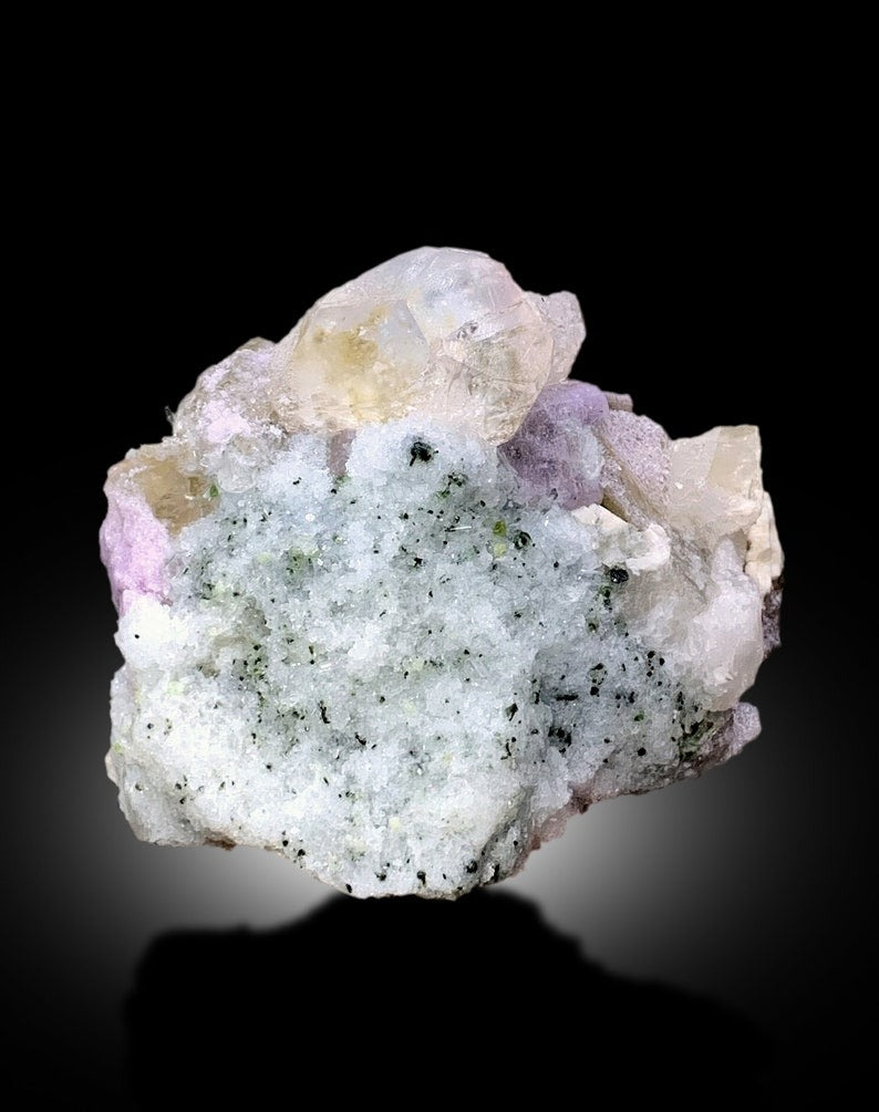 Morganite Specimen, Natural Morganite Crystal with Purple Apatite and Mica, Tourmalines and Albite Mineral Specimen from Afghanistan, 415 g
