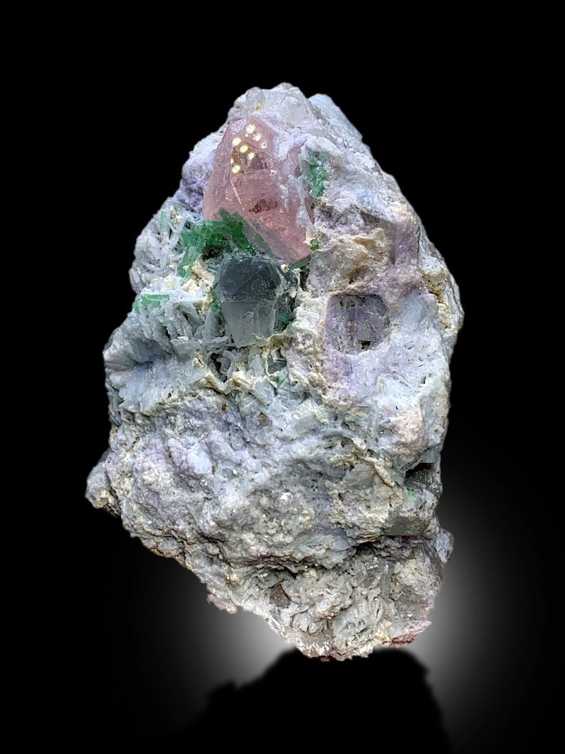 Pink Morganite With Green Tourmalines, Quartz and Albite Mineral Specimen From Afghanistan - 965 gram