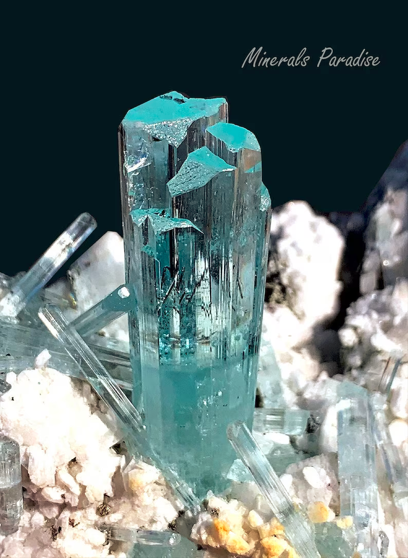 Natural Blue Aquamarine Crystals Cluster with Schorl and Feldspar Mineral Specimen from Shigar Valley Skardu Pakistan - 466 gram