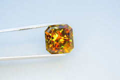 Sparkling Full Fire Sphene Titanite Gemstone With Strong Trichroism, Loose Gemstone, Asscher Cut Faceted Rare Sphene - 8.50 CT