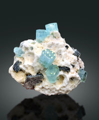 Natural Sky Blue Color Aquamarine Crystals with Mica and Albite from Shigar valley Skardu Pakistan - 680 g