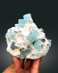 Natural Sky Blue Color Aquamarine Crystals with Mica and Albite from Shigar valley Skardu Pakistan - 680 g