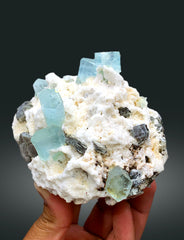 Natural Sky Blue Color Aquamarine Crystals with Mica and Albite from Shigar valley Skardu Pakistan - 680 g