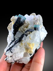Blue Cap Tourmaline Crystals with Quartz, Natural Tourmaline, Fine Mineral, Tourmaline Specimen from Skardu Pakistan 330 Gram