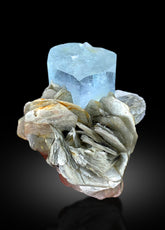 Sky Blue Color Transparent Aquamarine Crystal with Muscovite Mica, Raw Mineral, Aquamarine Specimen, Fine Mineral - 95 gram