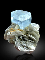 Sky Blue Color Transparent Aquamarine Crystal with Muscovite Mica, Raw Mineral, Aquamarine Specimen, Fine Mineral - 95 gram