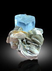 Sky Blue Color Transparent Aquamarine Crystal with Muscovite Mica, Raw Mineral, Aquamarine Specimen, Fine Mineral - 95 gram