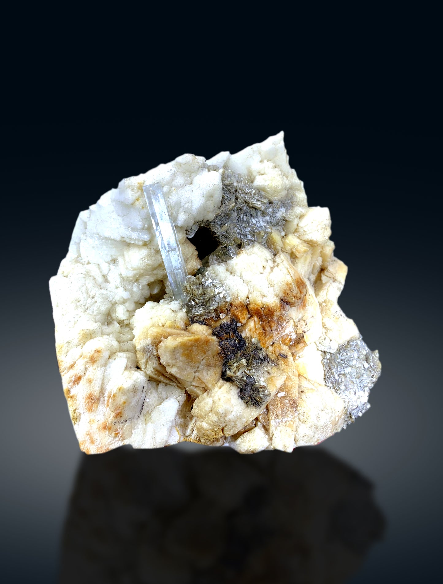 Natural Aquamarine Crystal with Mica on Feldspar from Skardu Pakistan - 737 gram