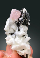 Natural Pink Apatite with Schorl Black Tourmalines and Feldspar, Apatite Crystal, Apatite Specimen from Skardu Pakistan - 47 gram
