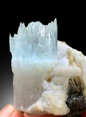 Bicolor Beryl, AquaMorganite Crystal on Matrix, Morganite var Aquamarine with Etched Terminations, AquaMorganite Specimen - 92 gram