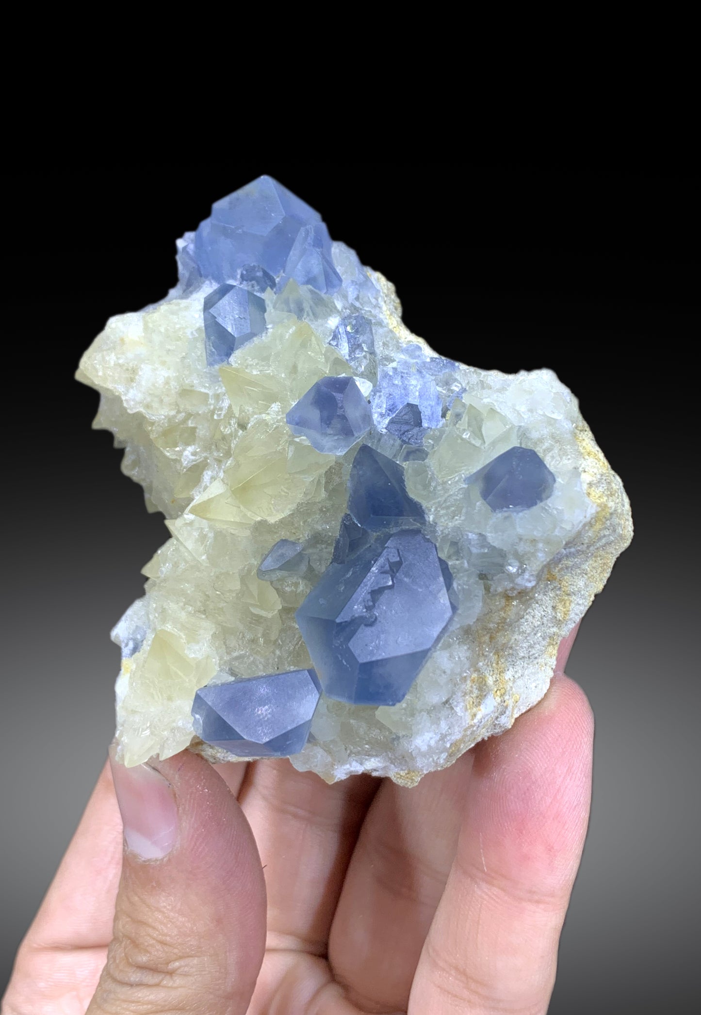 Blue Celestine Crystals on Calcite from Afghanistan - 220 gram