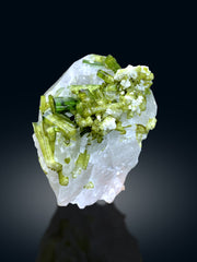 Lush Green Tourmaline Cluster on Quartz from Chapu Mine Skardu Pakistan - 227 gram
