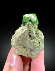 Green Demantoid Garnet on matrix, 52 gram