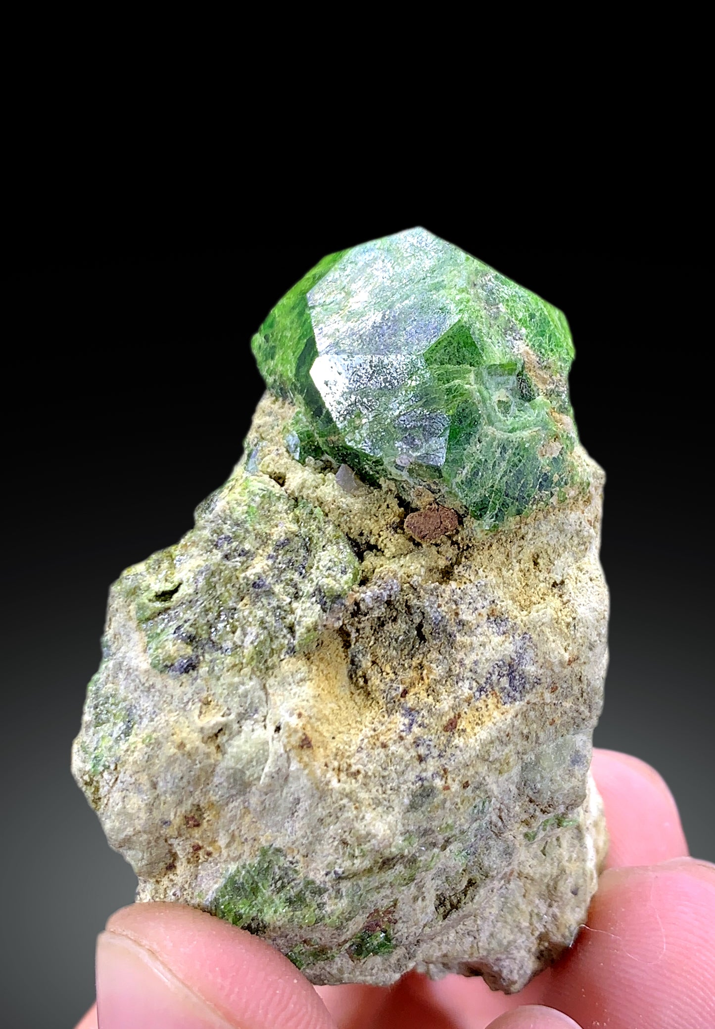 Green Demantoid Garnet on matrix, 52 gram